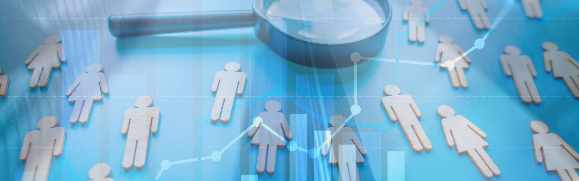 market image overlay on wood cutouts of people with magnifying glass