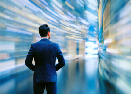 business man in corridor speed