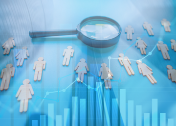 market image overlay on wood cutouts of people with magnifying glass